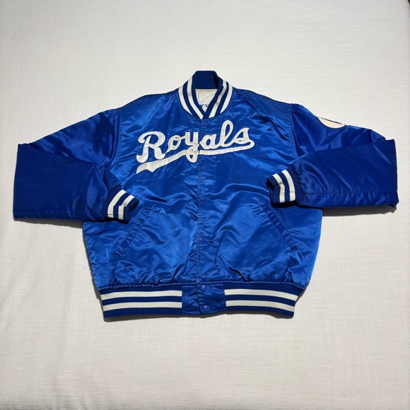Vintage STARTER Kansas City Royals Satin Bomber JacketBlueSize XL